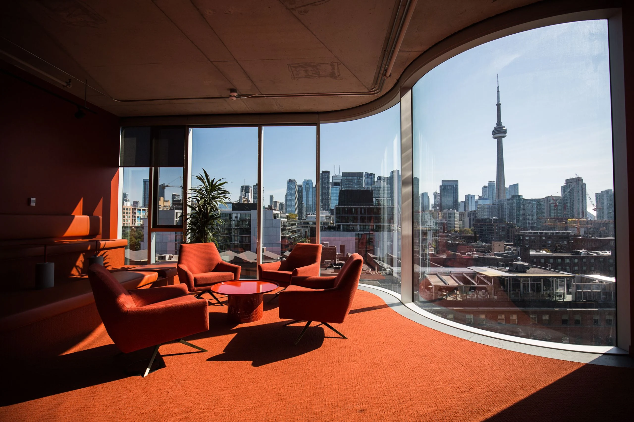 Toronto workplace lounge overlooking the CN Tower
